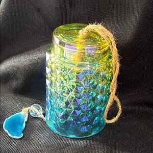 Vibrant Green and Blue Glass Wind-chime Decorative Piece.